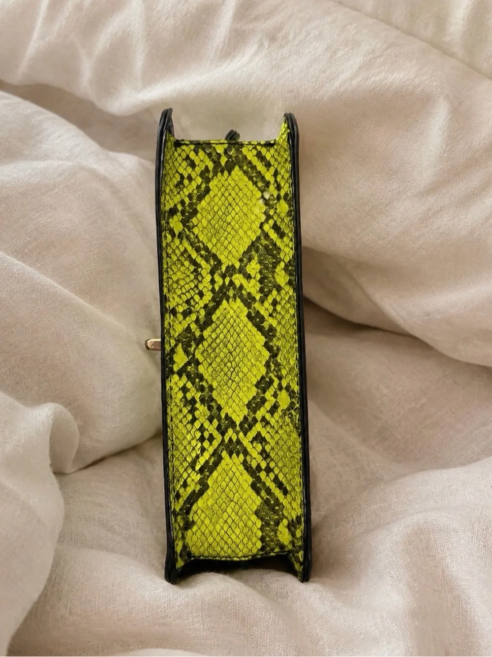 Aldo White Satchel with Neon Yellow, Hot Pink & Blue Snake-Print Accents